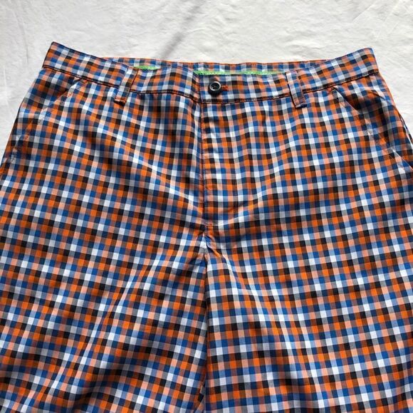 IZOD Golf Shorts NWOT orange/blue/white checkered 4 pockets Size 32 - Picture 7 of 7